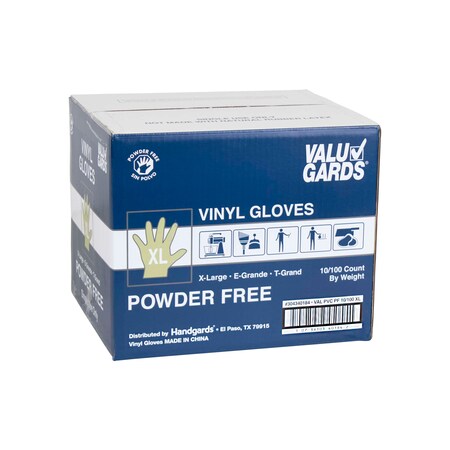 Handgards 304340184 Vinyl General Purpose Disposable Gloves - Powder Free, Clear, Extra Large, 3 mil, Case of 1000